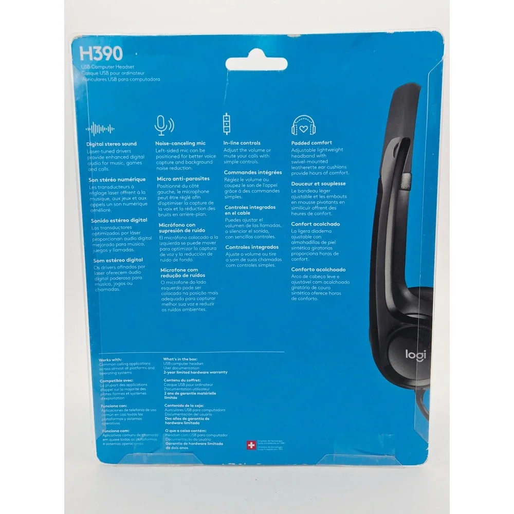 Logitech H390 USB Computer Headset Noise Canceling Mic Black 981-000014 NEW